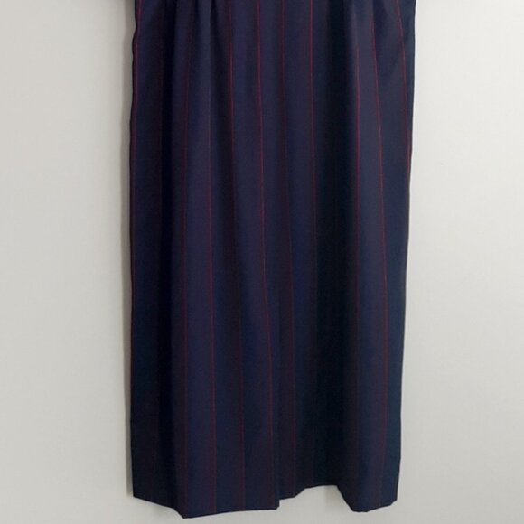NINA RICCI Retro Maxi Length Long Pin-Stripe Dress White Collar Navy Blue Sz 12 - Picture 4 of 16